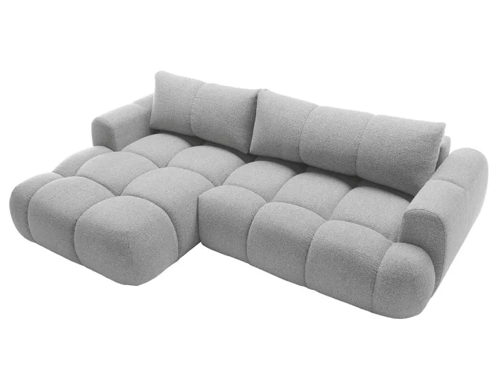 Canapé d'angle gauche 4 places convertible avec coffre en tissu bouclette Yulin Canapé d'angle gauche 4 places convertible avec coffre en tissu bouclette Yulin