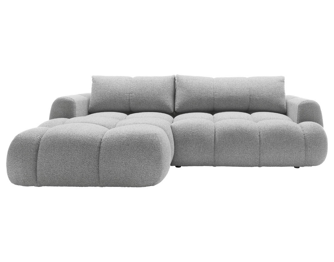 Canapé d'angle gauche 4 places convertible avec coffre en tissu bouclette Yulin