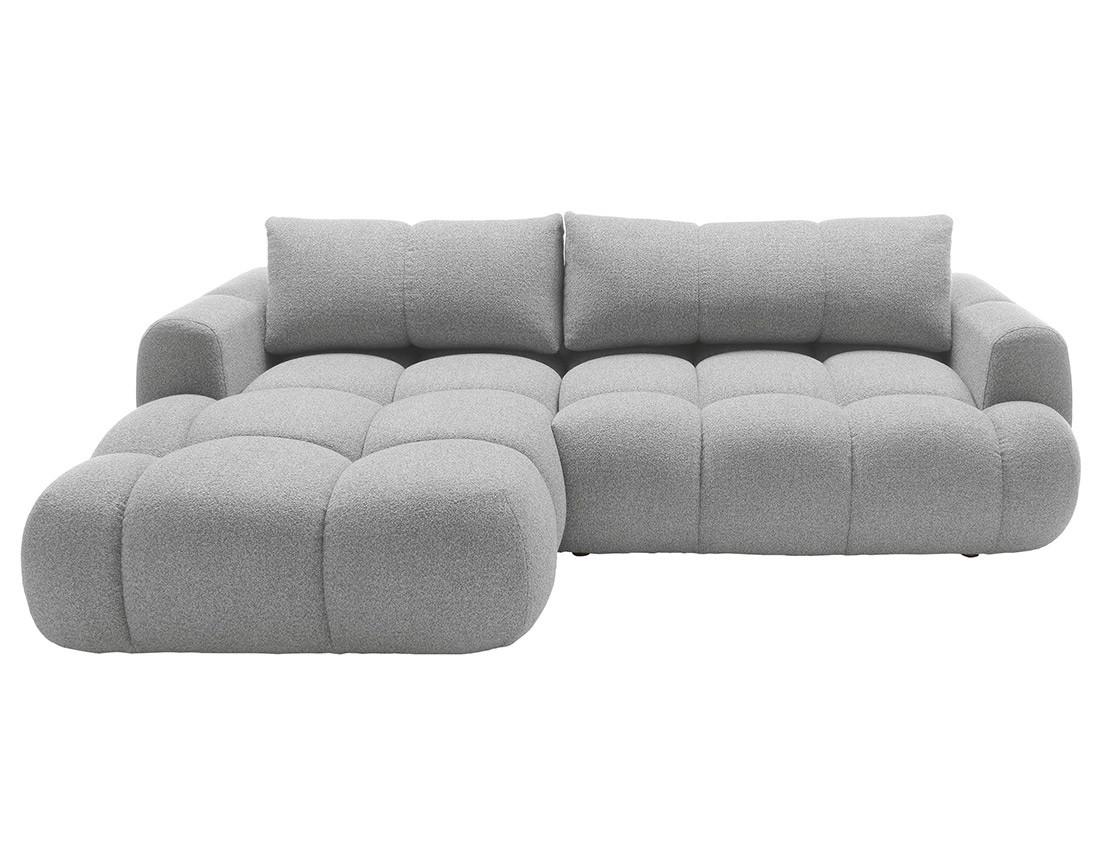 Canapé d'angle gauche 4 places convertible avec coffre en tissu bouclette Yulin