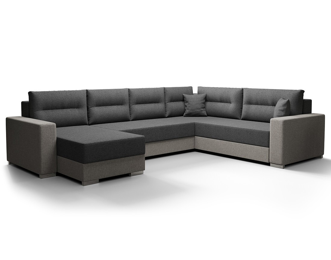 Canapé panoramique d'angle réversible 7 places convertible avec coffre en tissu Leslie