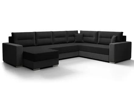 Canapé panoramique d'angle droit 7 places convertible avec coffre en tissu Leslie
