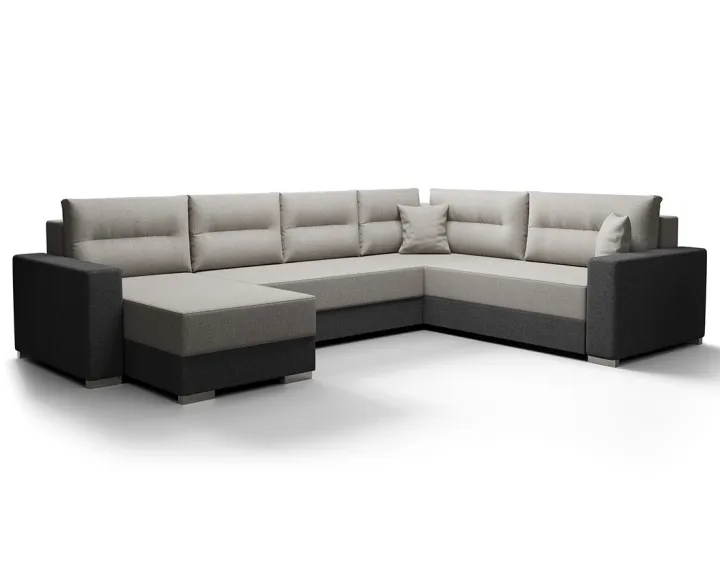 Canapé panoramique d'angle droit 7 places convertible avec coffre en tissu Leslie Canapé panoramique d'angle droit 7 places convertible avec coffre en tissu Leslie