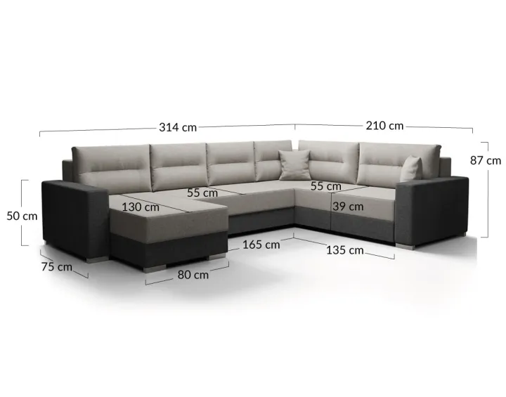 Canapé panoramique d'angle droit 7 places convertible avec coffre en tissu Leslie Canapé panoramique d'angle droit 7 places convertible avec coffre en tissu Leslie