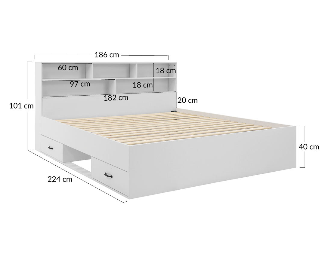 Lit avec rangements 180x200 cm sommier inclus bois Andrea