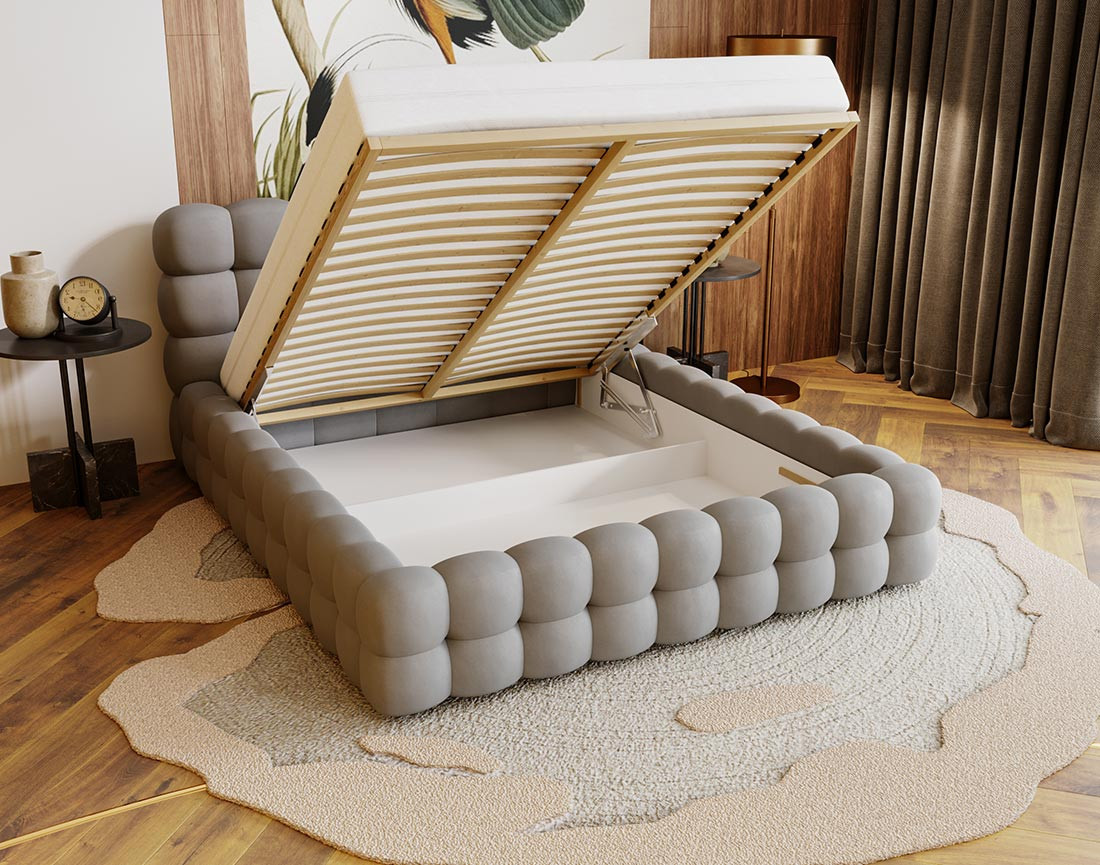 Lit coffre 140x200 cm sommier inclus en velours Darling