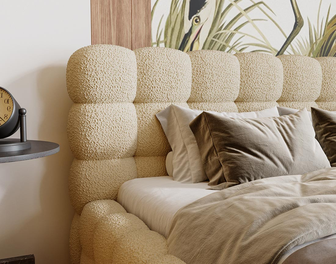 Lit coffre 140x200 cm sommier inclus en tissu bouclette Darling