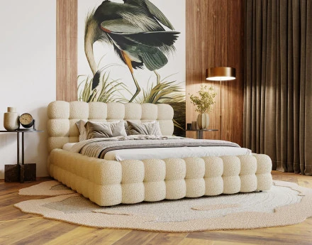 Lit coffre 180x200 cm sommier inclus en tissu bouclette Darling