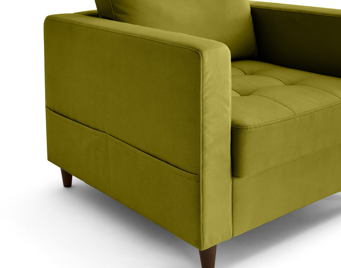 Fauteuil avec poche en velours pieds en bois Anna