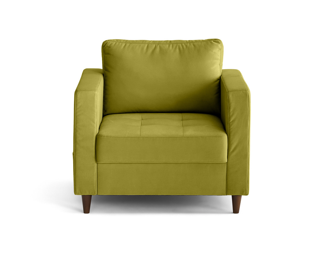 Fauteuil avec poche en velours pieds en bois Anna