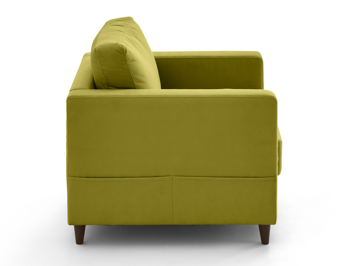 Fauteuil avec poche en velours pieds en bois Anna