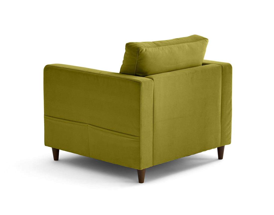 Fauteuil avec poche en velours pieds en bois Anna