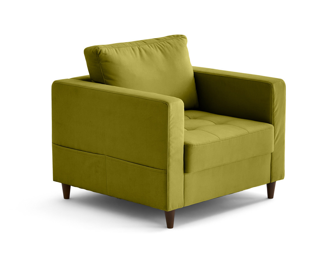 Fauteuil avec poche en velours pieds en bois Anna