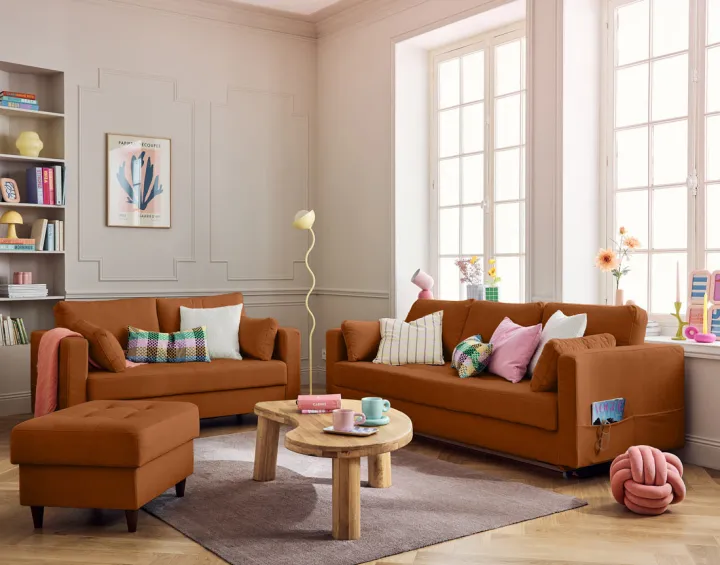 Pouf en velours pieds en bois Anna Pouf en velours pieds en bois Anna