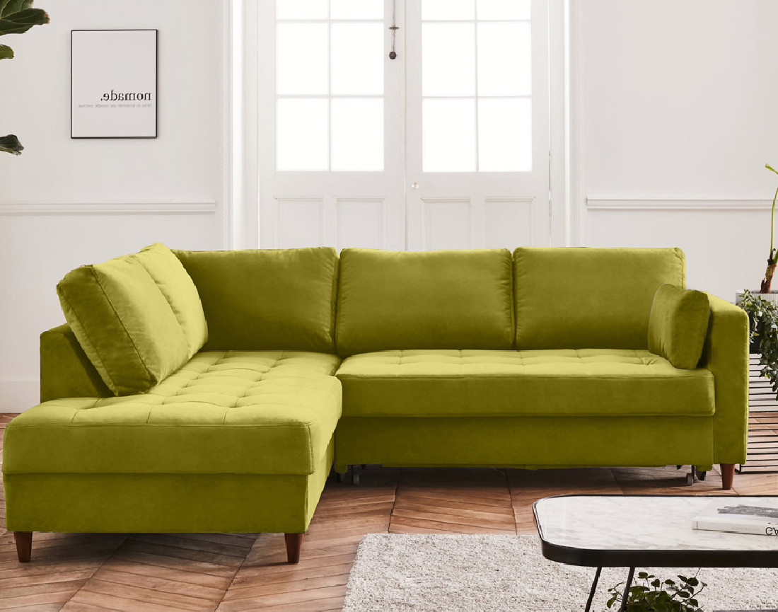 Canapé d'angle gauche 5 places convertible en velours Anna