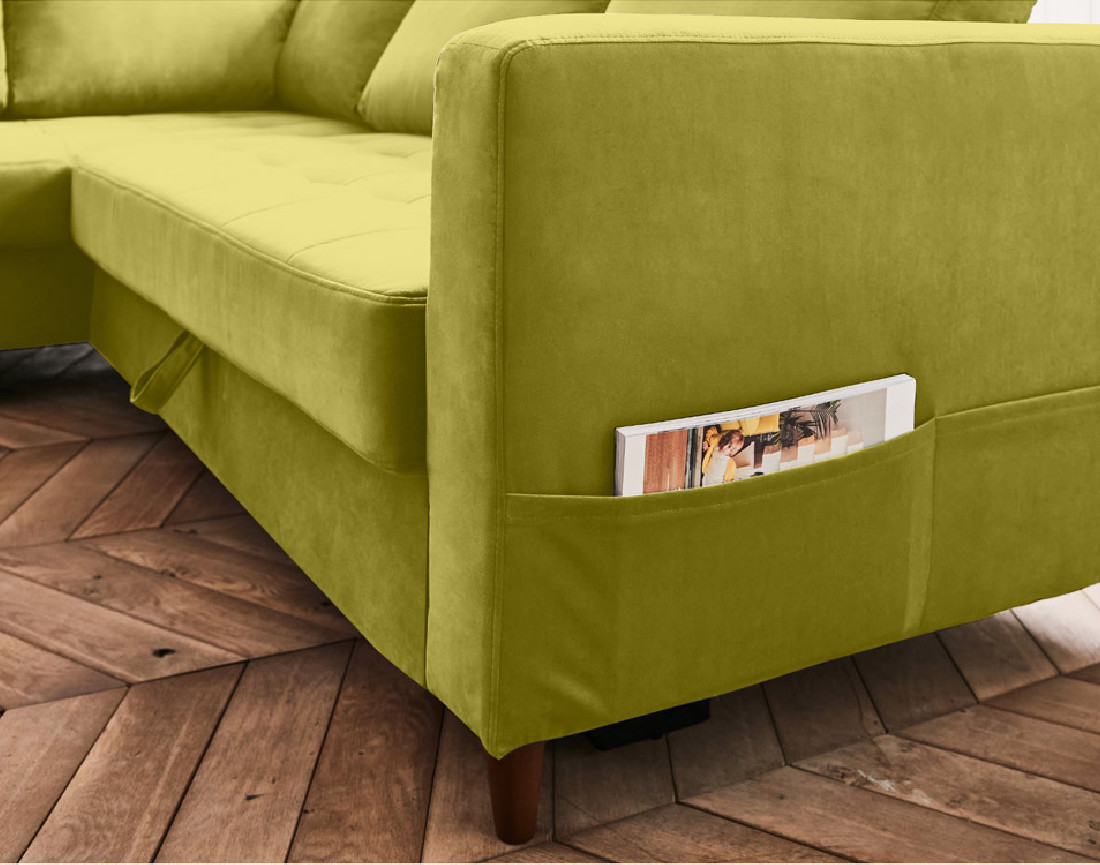 Canapé d'angle gauche 5 places convertible en velours Anna