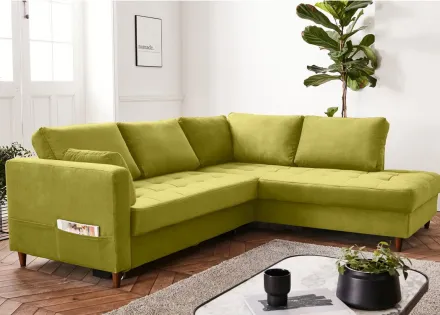 Canapé d'angle droit 5 places convertible en velours Anna