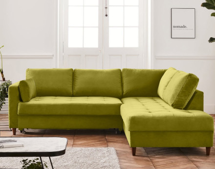 Canapé d'angle droit 5 places convertible en velours Anna