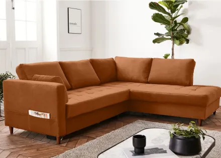Canapé d'angle droit 5 places convertible en velours Anna