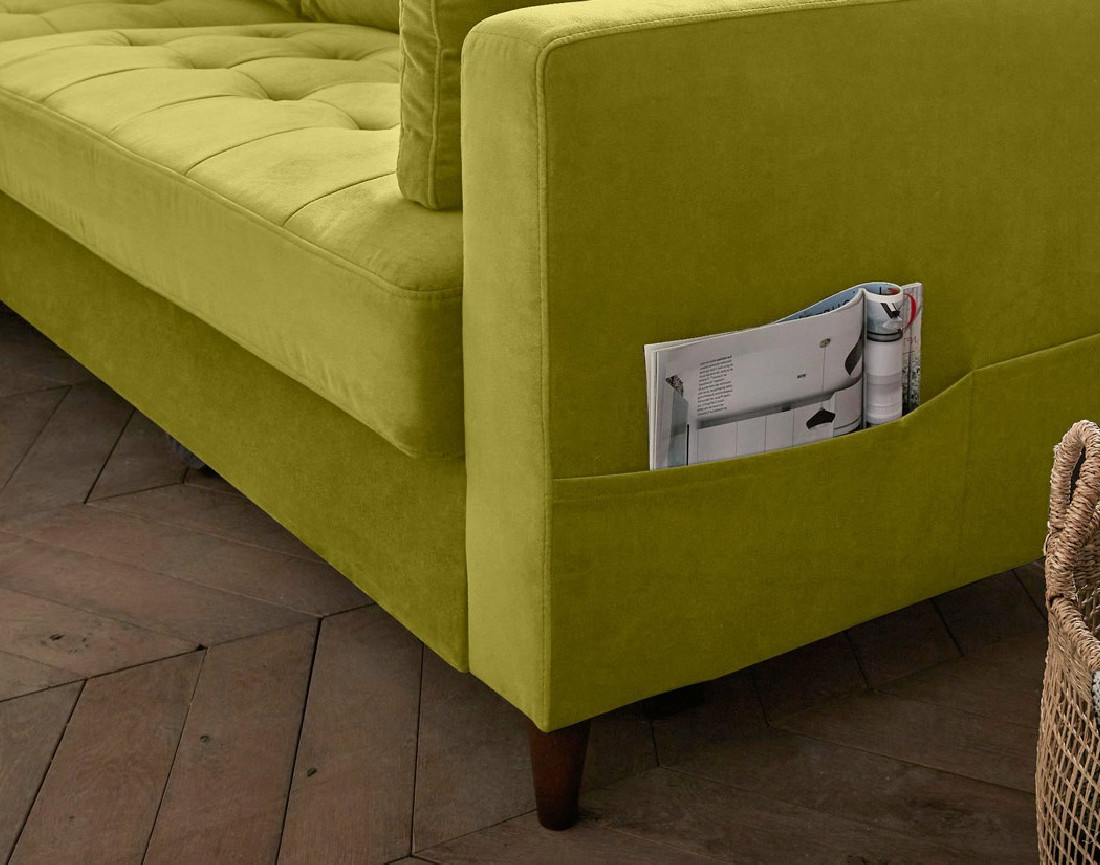 Canapé d'angle gauche 4 places convertible avec coffre en velours Anna