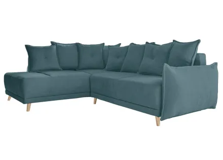 Lena - canapé d’angle gauche bleu canard convertible au style scandinave