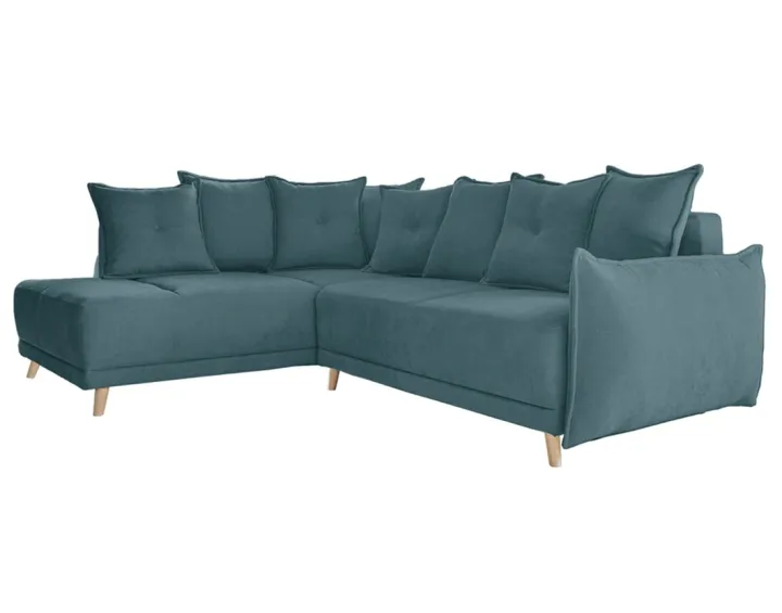 Lena - canapé d’angle gauche bleu canard convertible au style scandinave Lena - canapé d’angle gauche bleu canard convertible au style scandinave