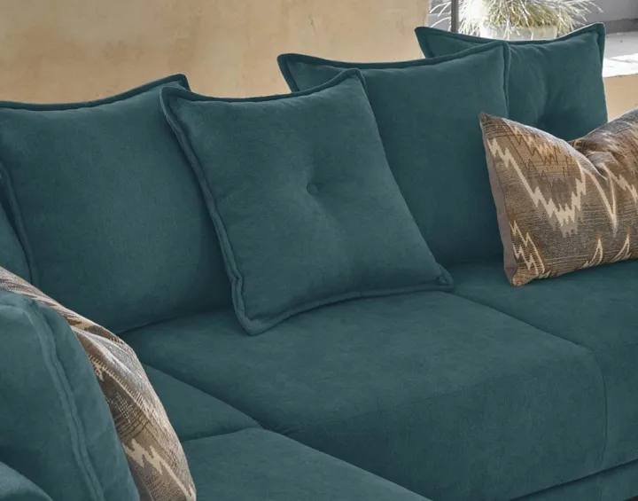Lena - canapé d’angle gauche bleu canard convertible au style scandinave Lena - canapé d’angle gauche bleu canard convertible au style scandinave