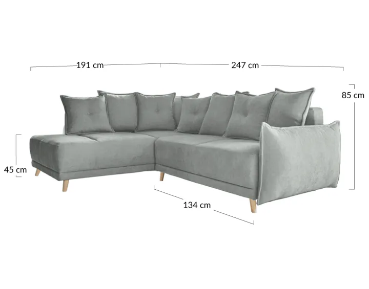 Lena - canapé d’angle gauche bleu canard convertible au style scandinave Lena - canapé d’angle gauche bleu canard convertible au style scandinave