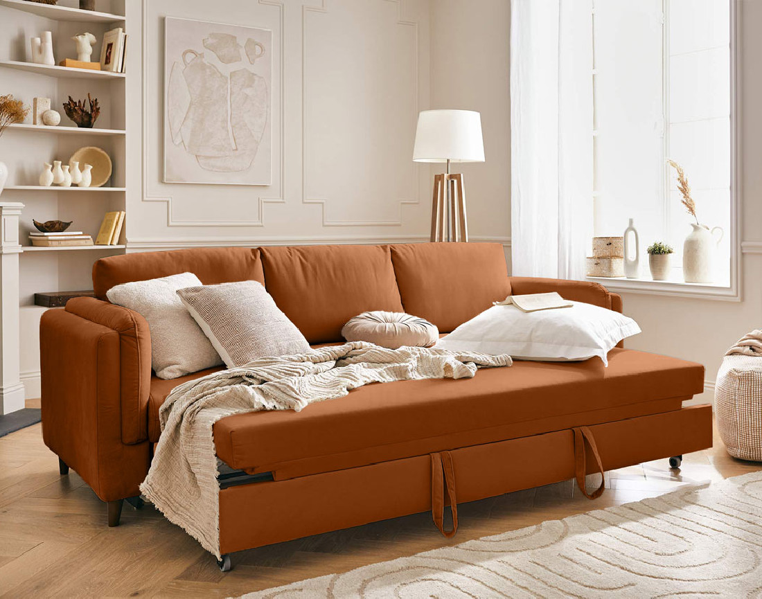 Canapé 3 places convertible en velours Brooke