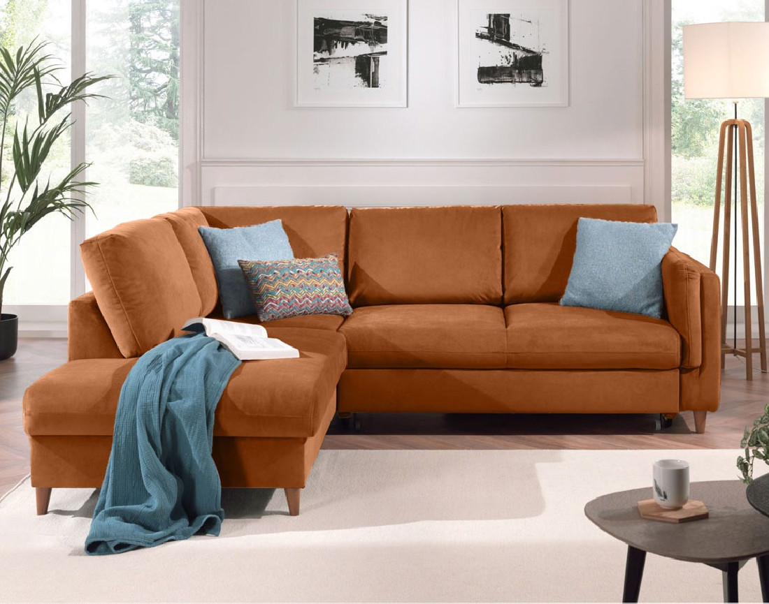 Canapé d'angle gauche convertible 5 places en velours Brooke