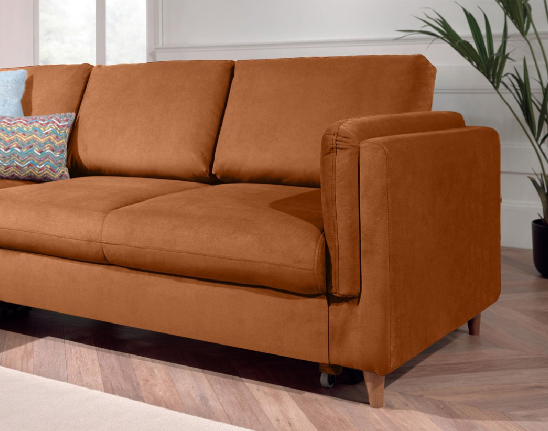 Canapé d'angle gauche convertible 5 places en velours Brooke