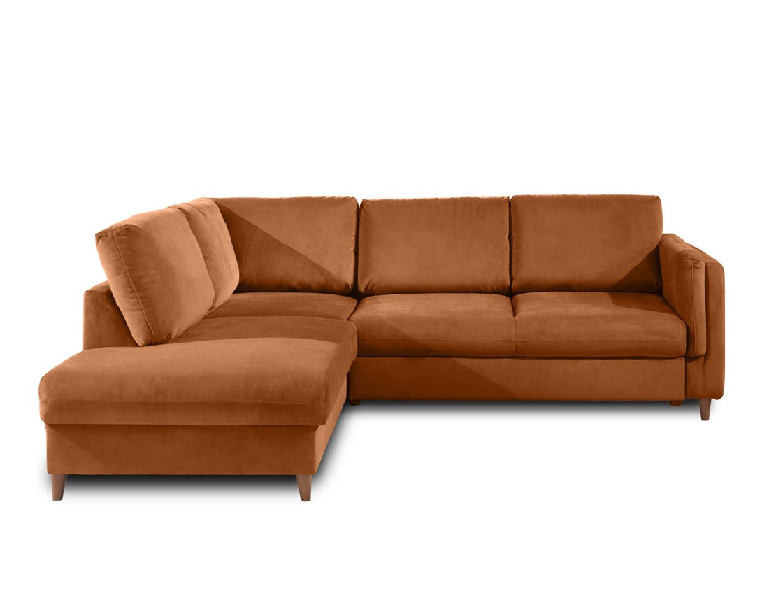 Canapé d'angle gauche convertible 5 places en velours Brooke