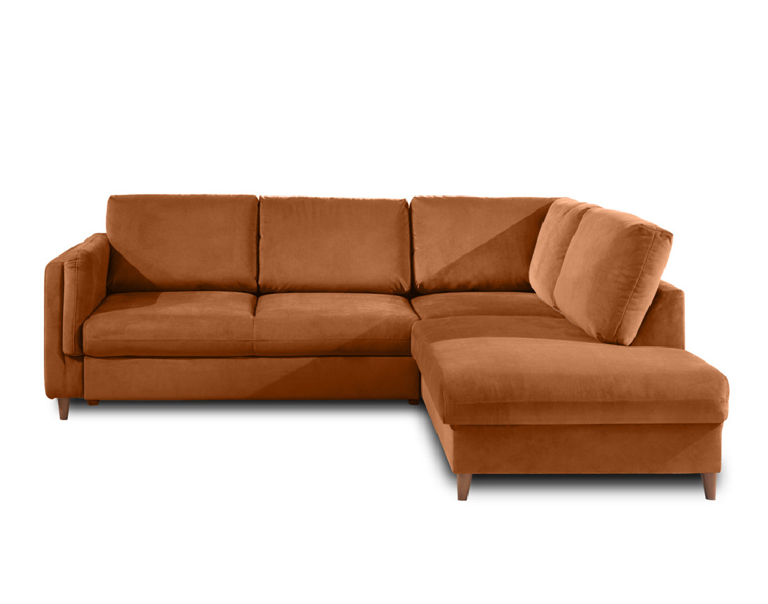 Canapé d'angle droit convertible 5 places en velours Brooke