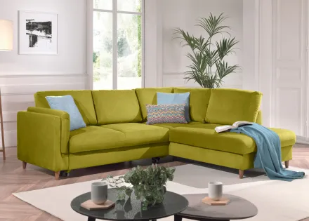 Canapé d'angle droit convertible 5 places en velours Brooke
