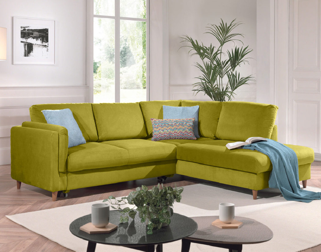 Canapé d'angle droit convertible 5 places en velours Brooke