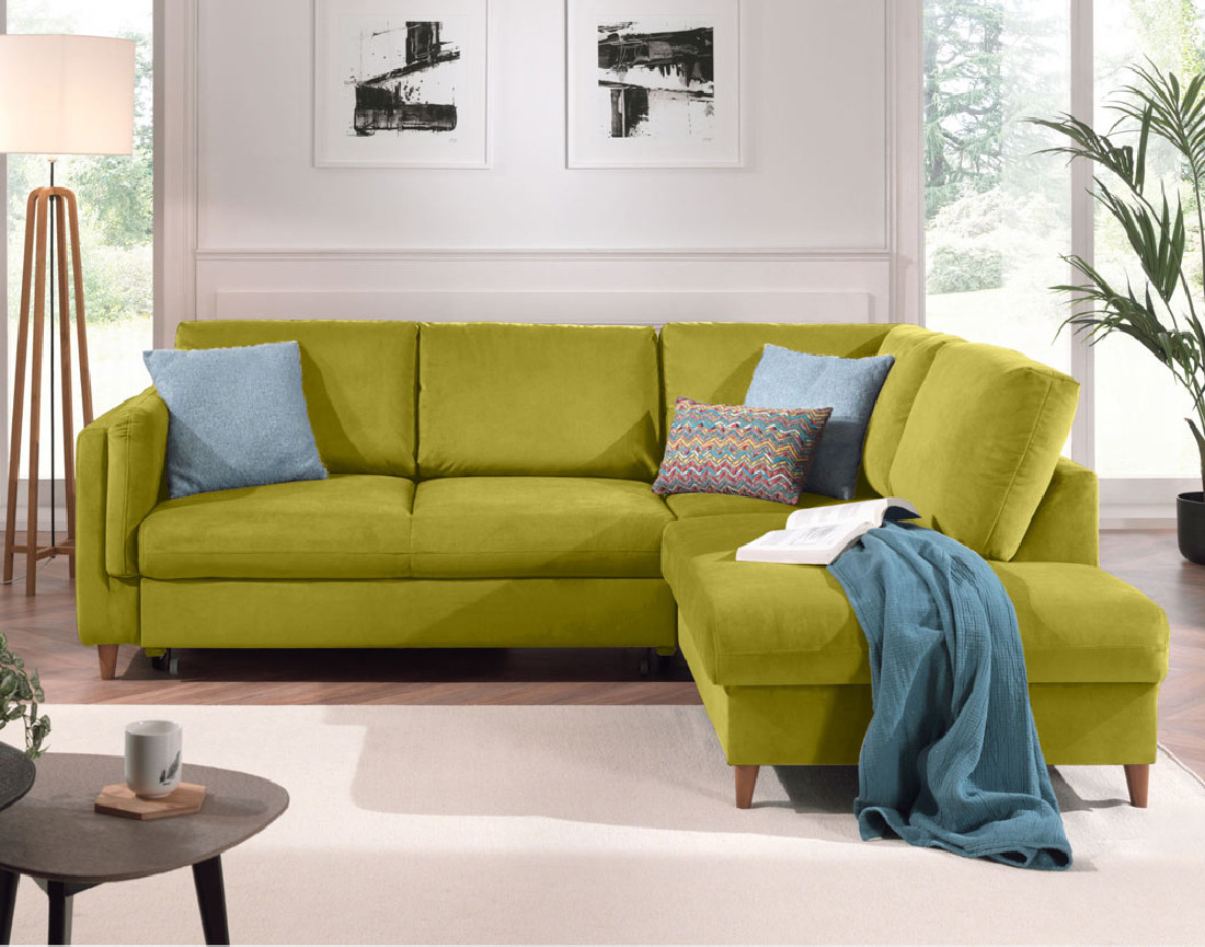 Canapé d'angle droit convertible 5 places en velours Brooke