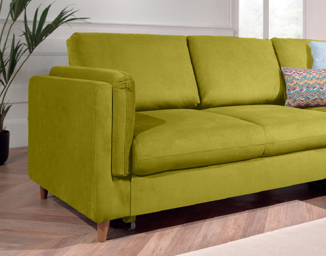 Canapé d'angle droit convertible 5 places en velours Brooke