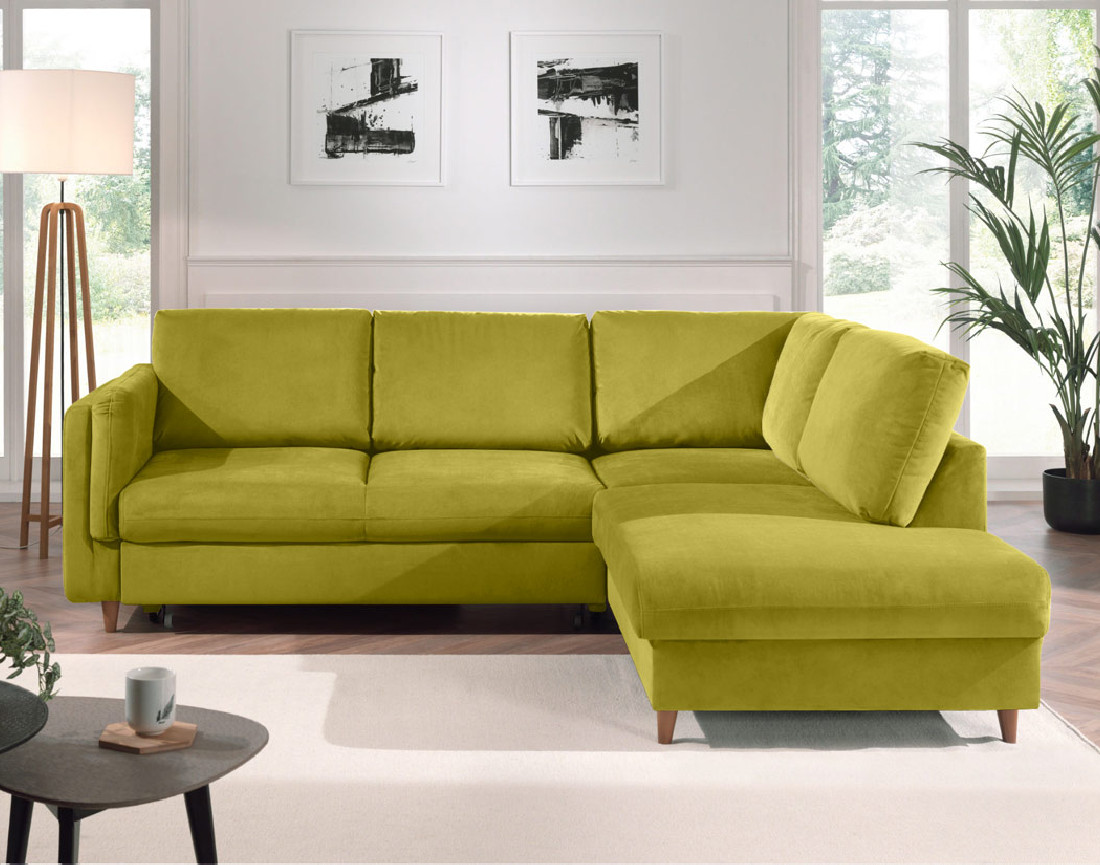 Canapé d'angle droit convertible 5 places en velours Brooke