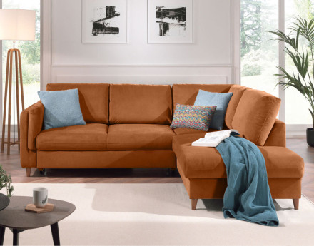 Canapé d'angle droit convertible 5 places en velours Brooke