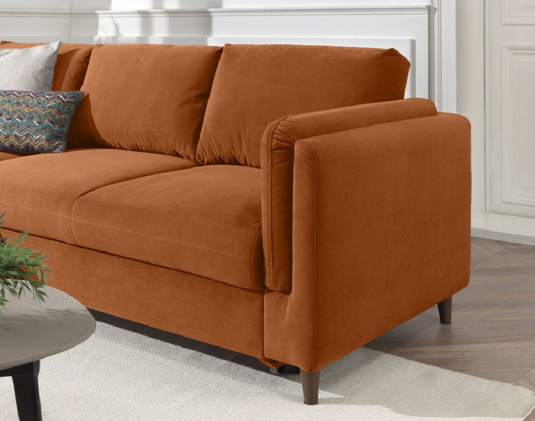 Canapé d'angle gauche convertible avec coffre 4 places en velours Brooke