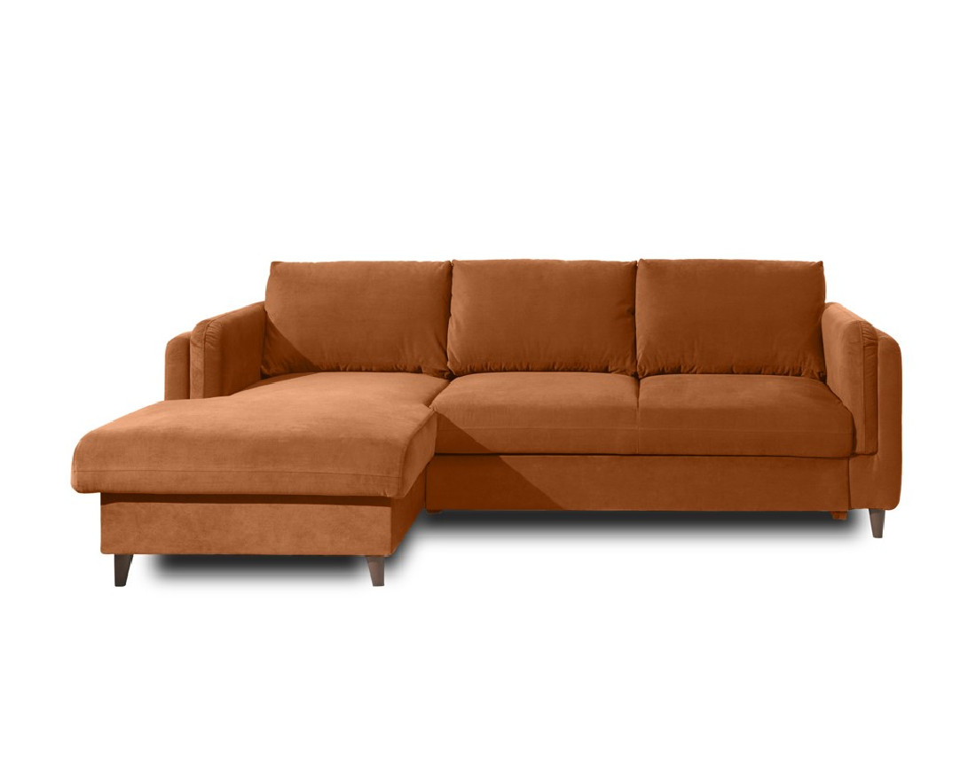 Canapé d'angle gauche convertible avec coffre 4 places en velours Brooke
