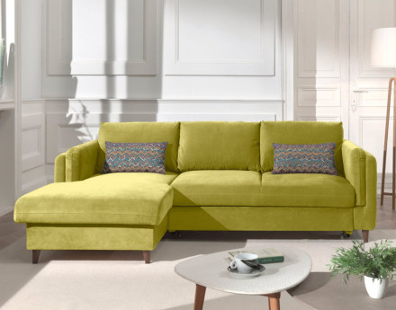 Canapé d'angle gauche convertible avec coffre 4 places en velours Brooke