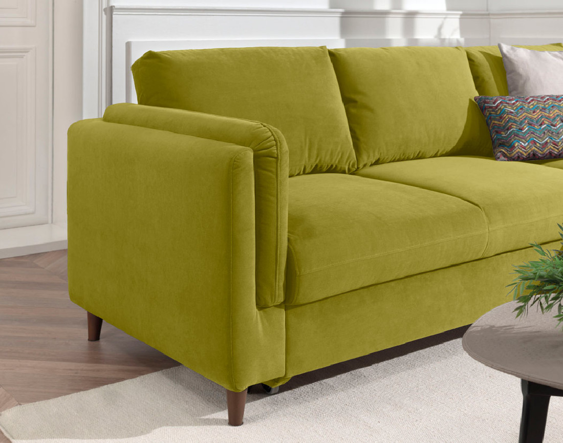 Canapé d'angle droit convertible avec coffre 4 places en velours Brooke