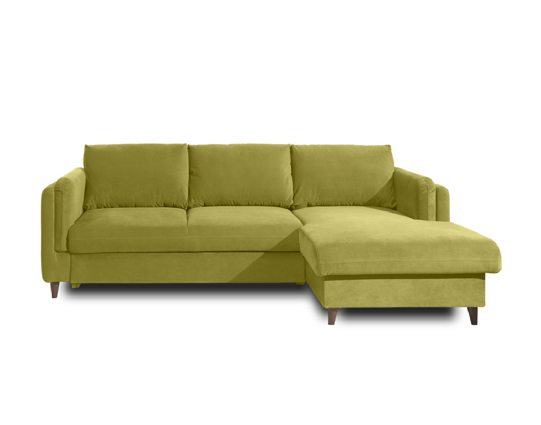 Canapé d'angle droit convertible avec coffre 4 places en velours Brooke