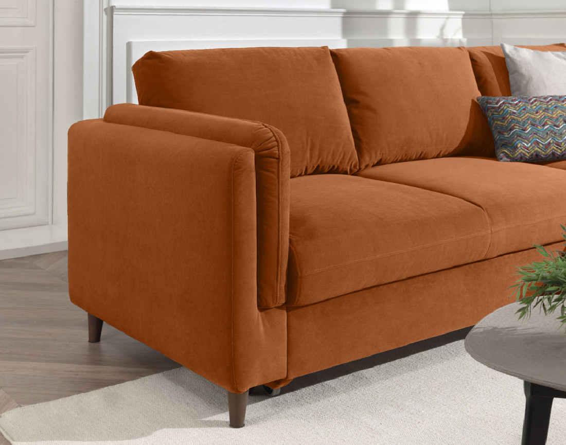 Canapé d'angle droit convertible avec coffre 4 places en velours Brooke