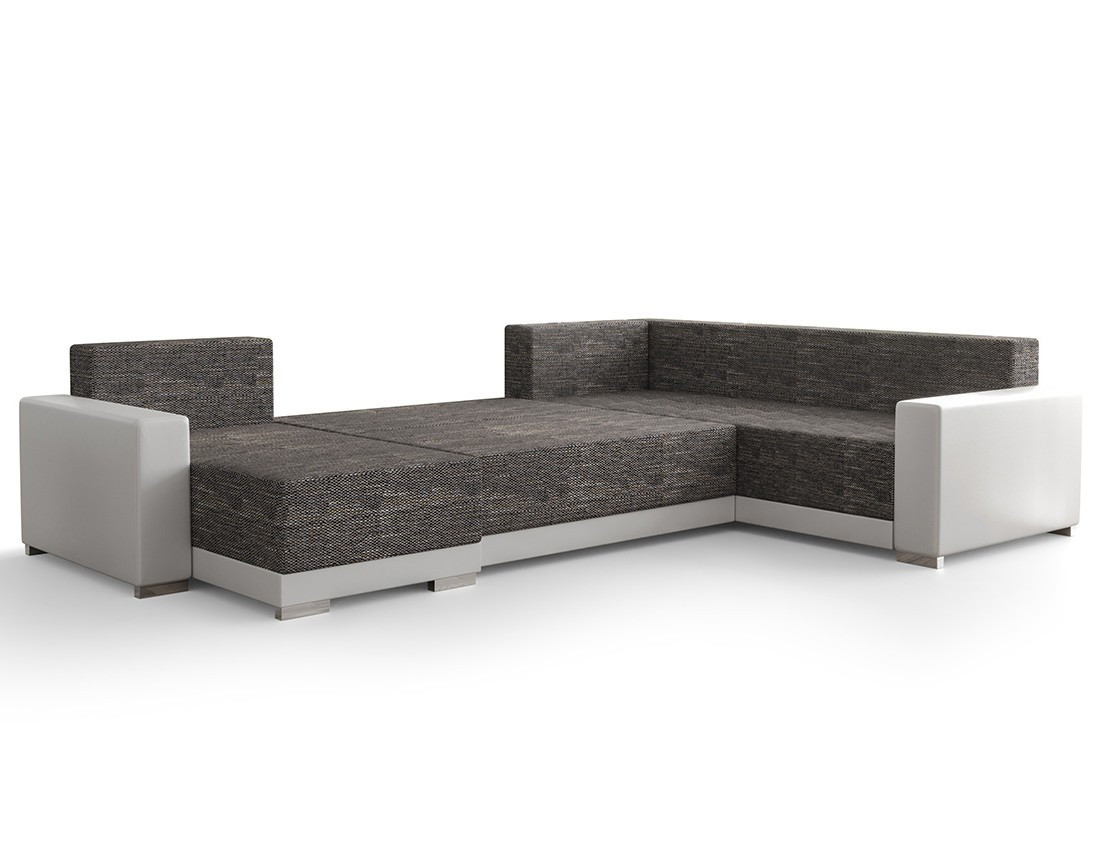 Canapé panoramique d'angle réversible 7 places convertible avec coffre en tissu Roger