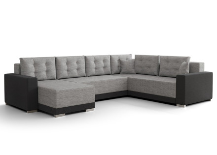 Canapé panoramique d'angle droit 7 places convertible avec coffre en tissu Roger