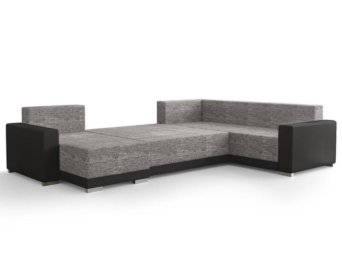 Canapé panoramique d'angle réversible 7 places convertible avec coffre en tissu Roger