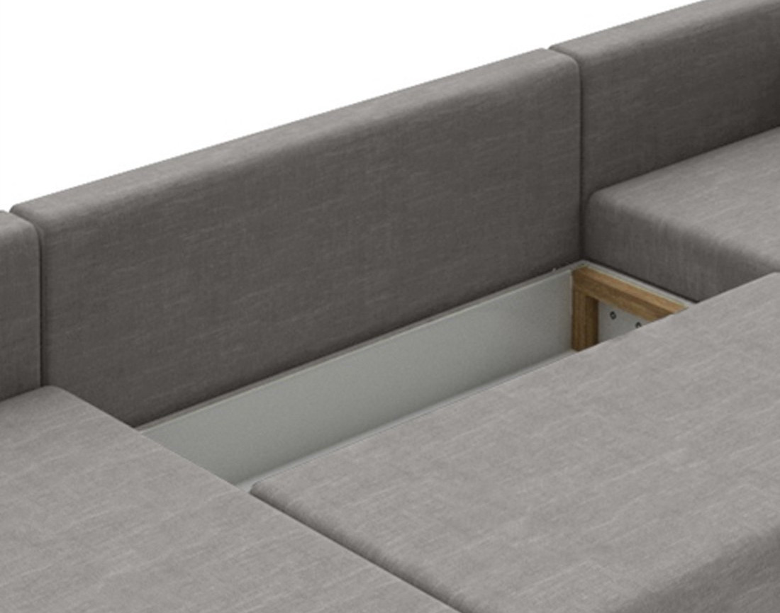 Canapé panoramique d'angle réversible 7 places convertible avec coffre en tissu Roger