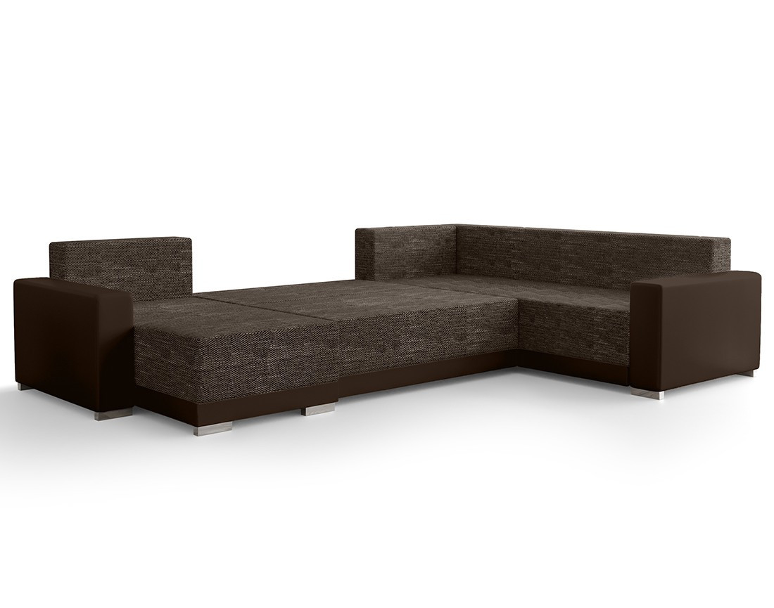 Canapé panoramique d'angle réversible 7 places convertible avec coffre en tissu Roger