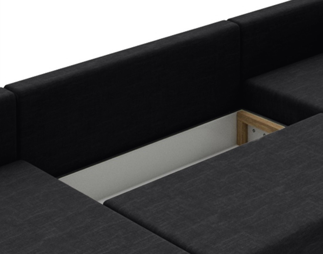 Canapé panoramique d'angle réversible 7 places convertible avec coffre en tissu Roger